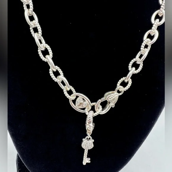 Judith Ripka Sterling Silver “Key to my Heart” Necklace 18” with Key Charm